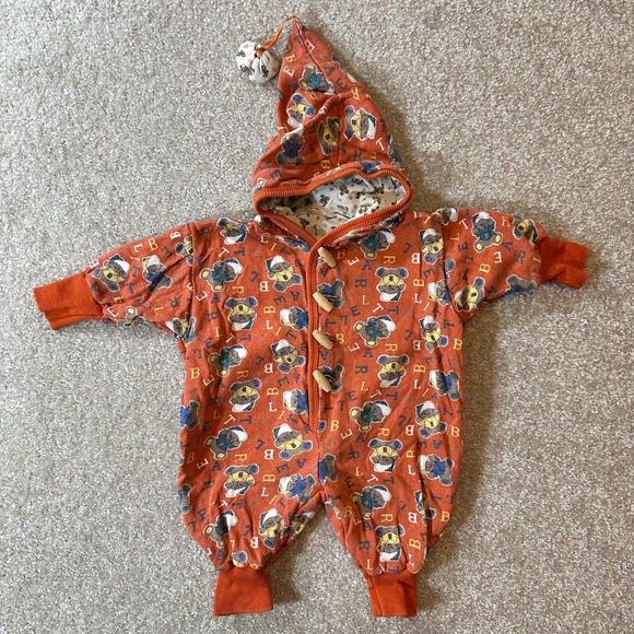 Vintage baby boys alphabet romper outfit winter orange bears size unknown infant - Picture 1 of 8